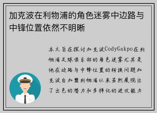 加克波在利物浦的角色迷雾中边路与中锋位置依然不明晰 加克波在利物浦的角色迷雾中边路与中锋位置依然不明晰